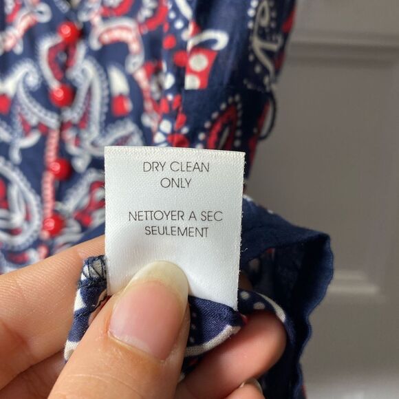 NANETTE LEPORE Paisley Print Button Down Collared Blouse Navy Blue/Red Sz 6 - Picture 10 of 10